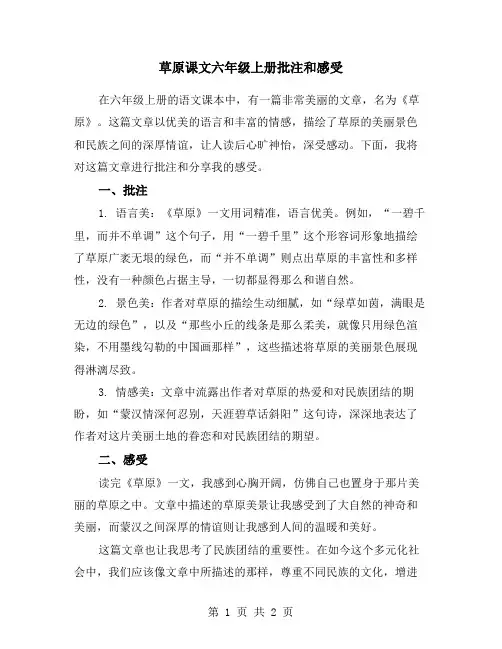 草原课文六年级上册批注和感受