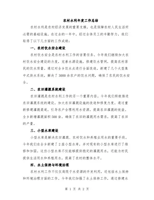 农村水利年度工作总结