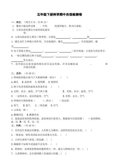 五下期中检测卷
