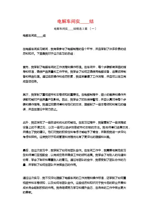 电解车间实习总结篇
