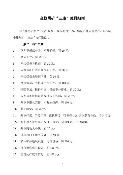 金旗煤矿“三违”处罚细则(试行稿)