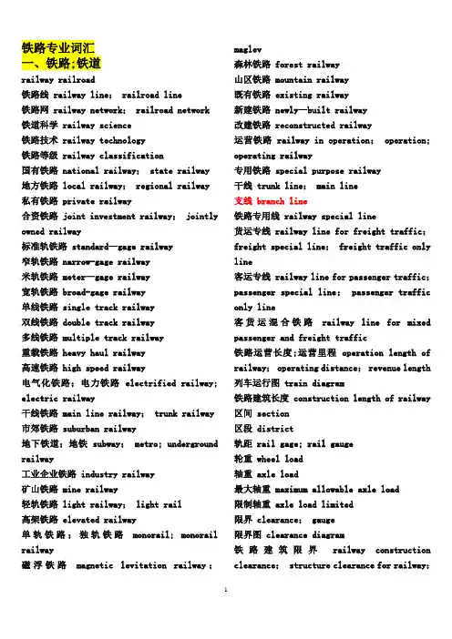 铁路专业英文词汇---精品管理资料
