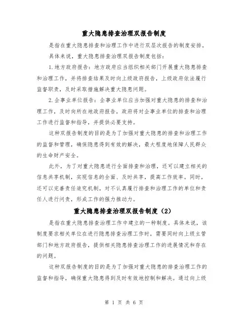 重大隐患排查治理双报告制度（5篇）