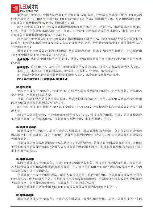 2013年中国大陆LED封装设备10强企业