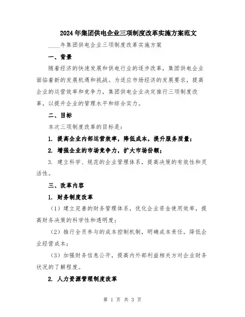 2024年集团供电企业三项制度改革实施方案范文