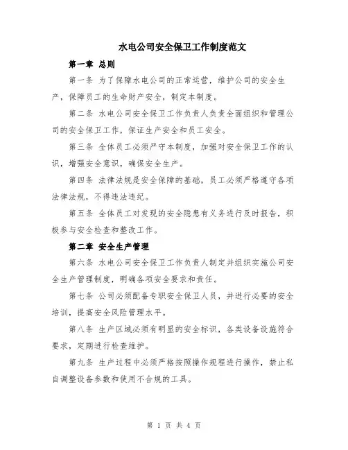 水电公司安全保卫工作制度范文