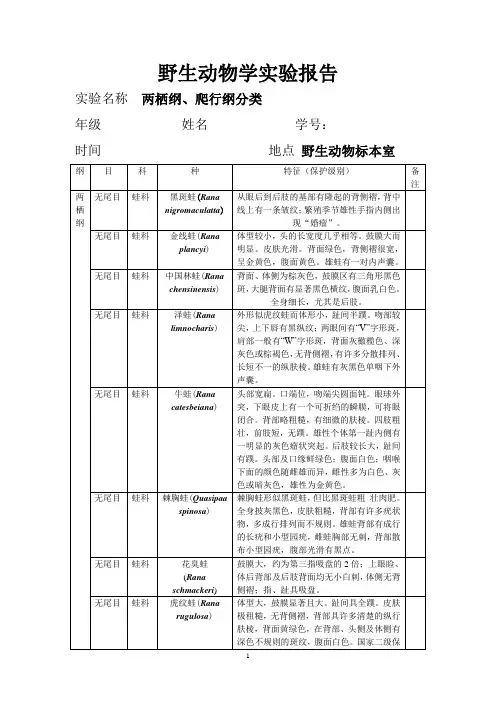 野生动物学实验报告(两栖、爬行)