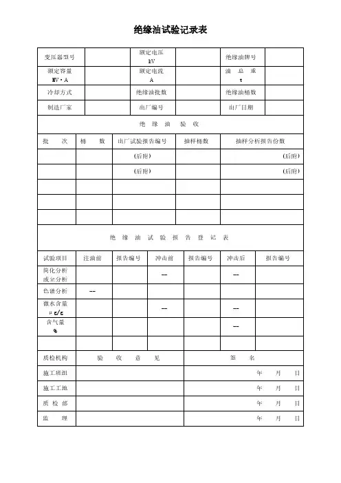 绝缘油试验记录表模板