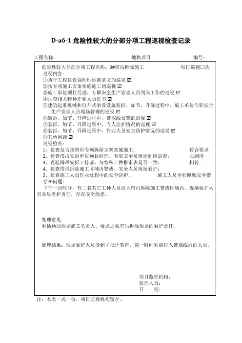 危险性较大的分部分项工程巡视检查记录