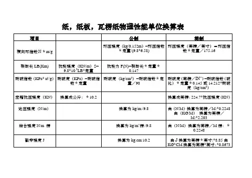 瓦楞纸箱物理单位计算公式