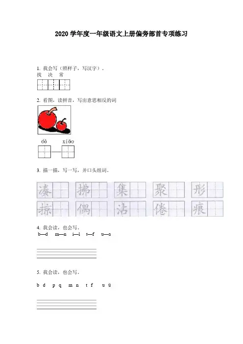 2020学年度一年级语文上册偏旁部首专项练习