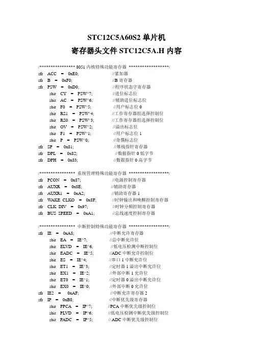 STC12C5A60S2单片机寄存器头文件