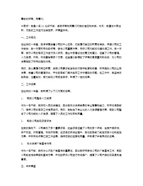 20处级干部个人述职报告