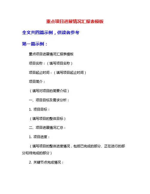 重点项目进展情况汇报表模板