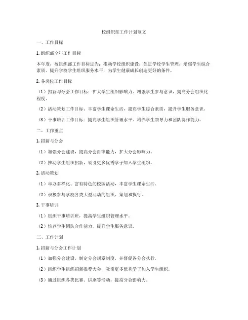 校组织部工作计划范文