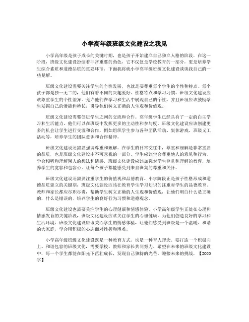 小学高年级班级文化建设之我见