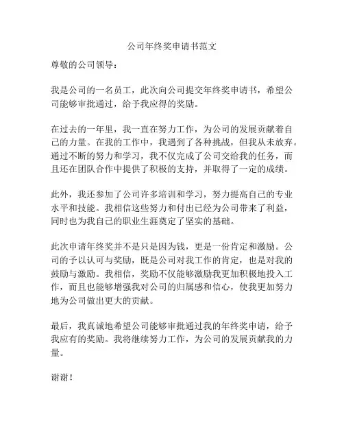 公司年终奖申请书范文