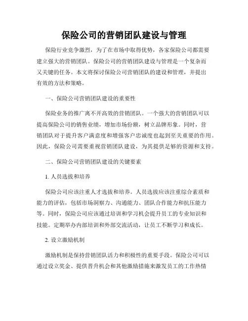 保险公司的营销团队建设与管理