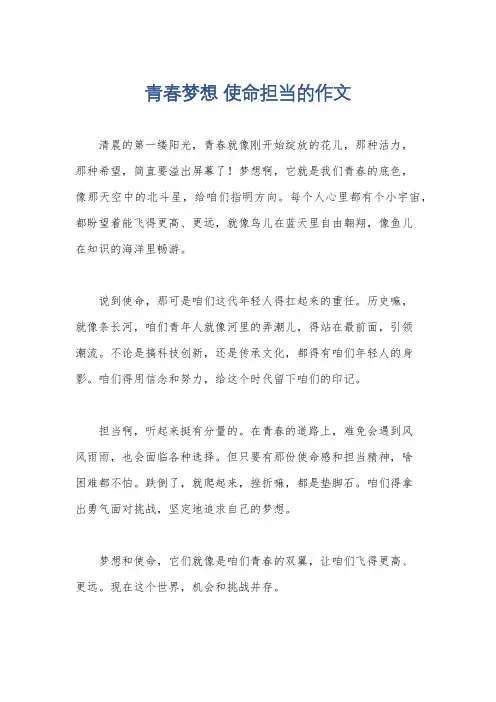青春梦想 使命担当的作文