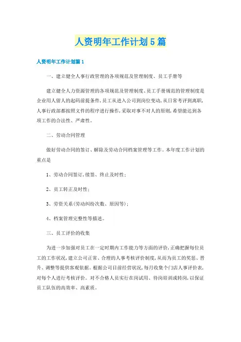 人资明年工作计划5篇