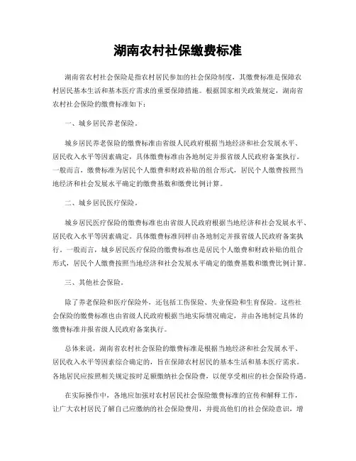 湖南农村社保缴费标准