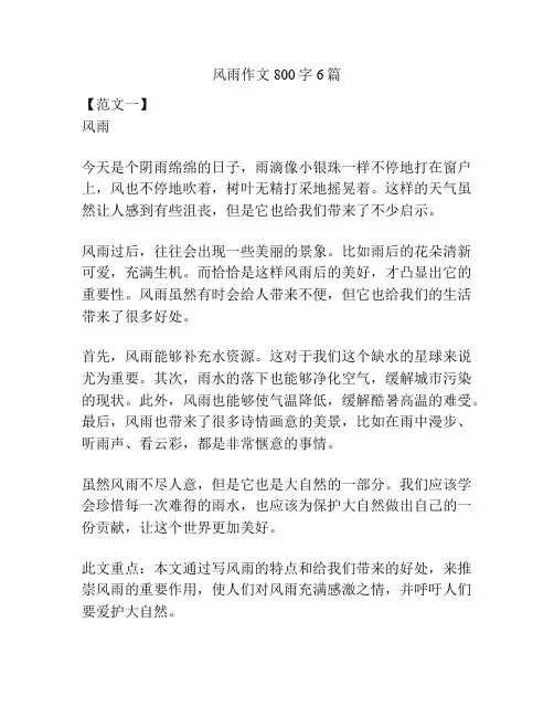 风雨作文800字6篇