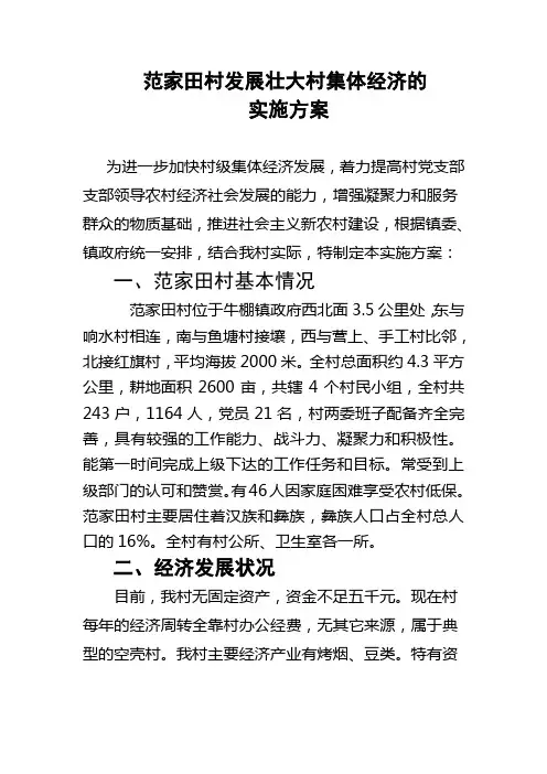 范家田村发展壮大村集体经济的实施方案
