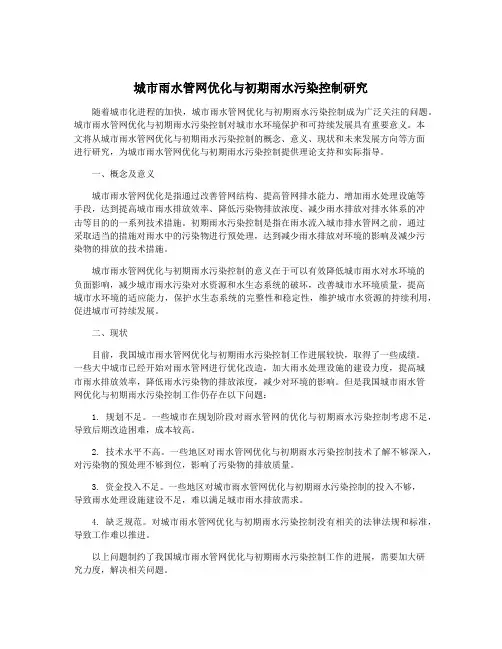 城市雨水管网优化与初期雨水污染控制研究