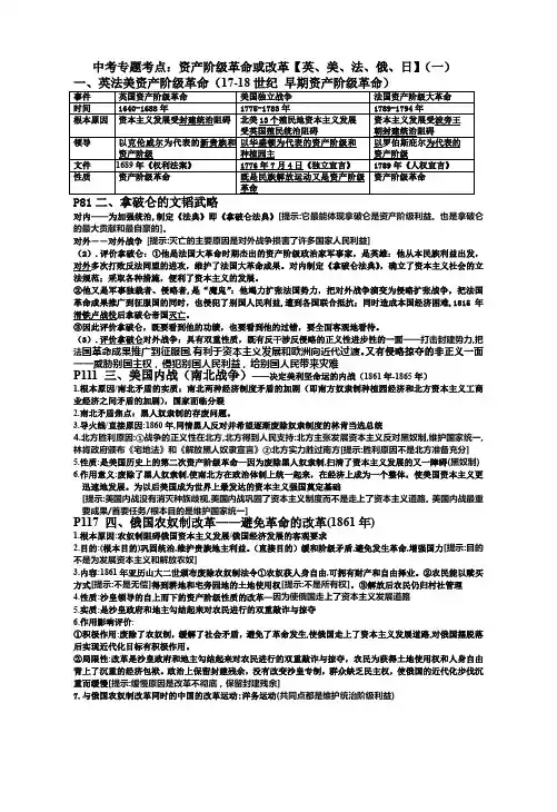 专题1：英法美资产阶级革命和俄国、日本改革