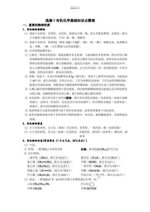 高中化学选修五1-5章详细知识点整理
