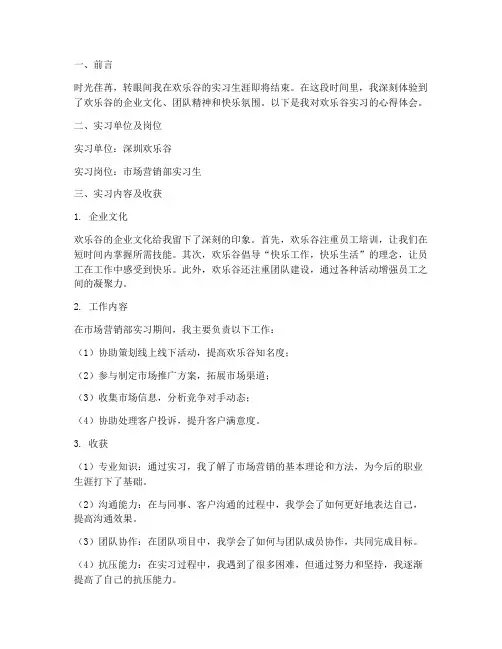 欢乐谷实习心得报告