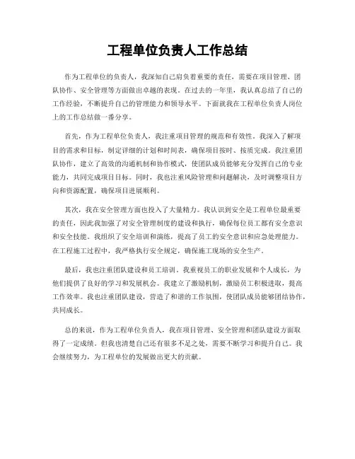 工程单位负责人工作总结