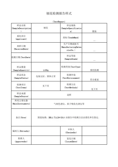 刨花检测报告样式