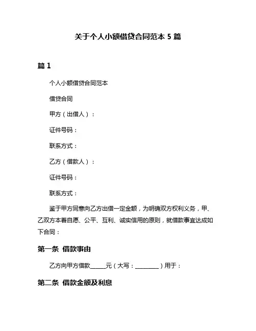 关于个人小额借贷合同范本5篇