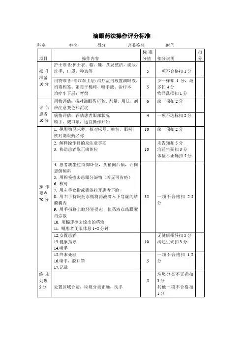 滴眼药法操作评分标准