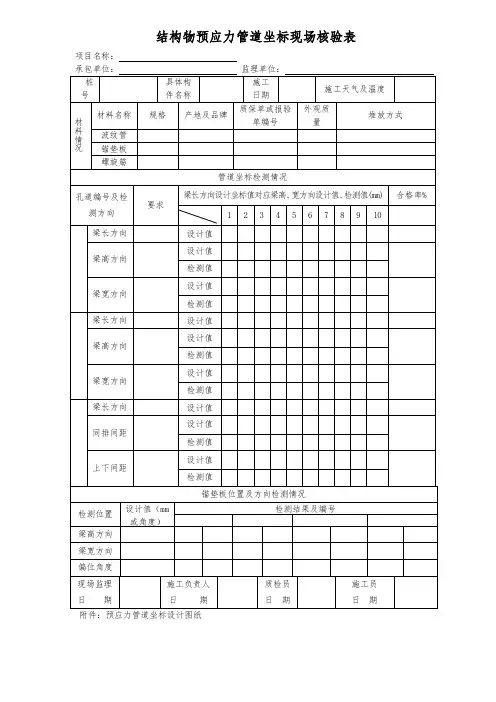 预应力管道坐标现场核验表