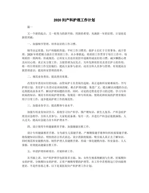 2020妇产科护理工作计划