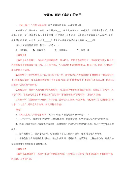 词语(成语)的运用(专题过关)-九年级语文上学期期中期末考点大串讲(部编版)(解析版)