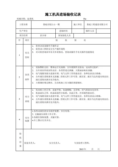 施工机具进场验收记录