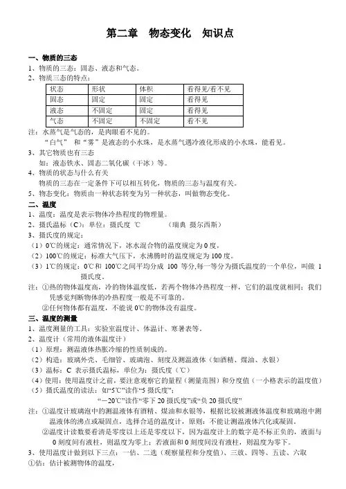 第二章   物态变化   知识点(一)