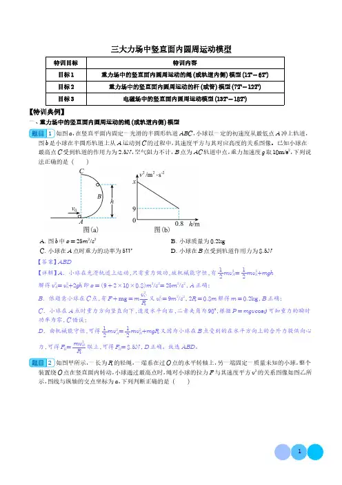三大力场中竖直面内圆周运动模型(解析版)