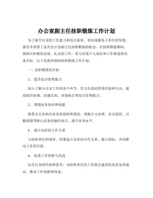 办公室副主任挂职锻炼工作计划