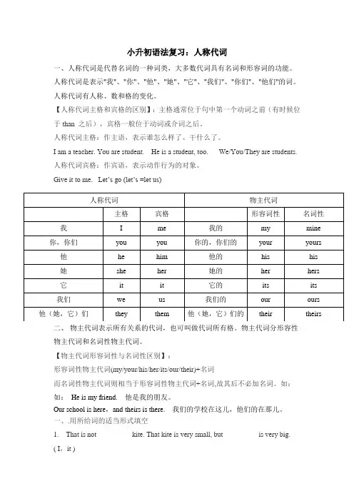(完整版)小升初语法人称代词知识点及习题,推荐文档