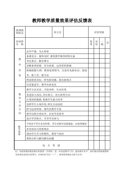 12教师教学质量效果评估反馈表 2