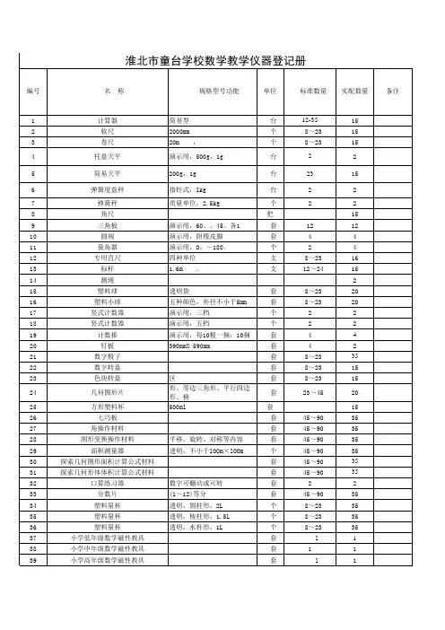 小学数学教学仪器登记册
