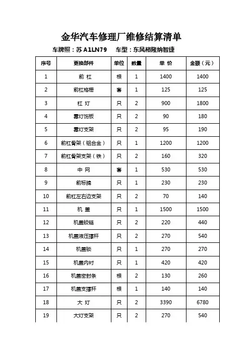 金华汽车修理厂维修结算清单2 (1)