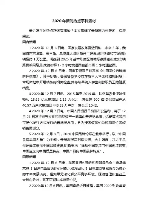2020年新闻热点事件素材