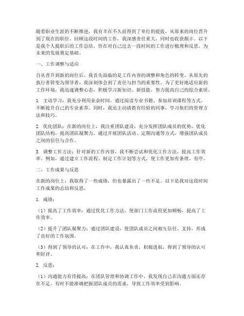 个人提职后的工作总结