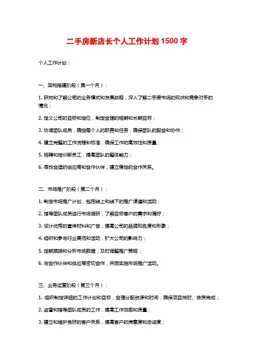 二手房新店长个人工作计划