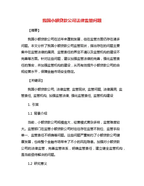 我国小额贷款公司法律监管问题